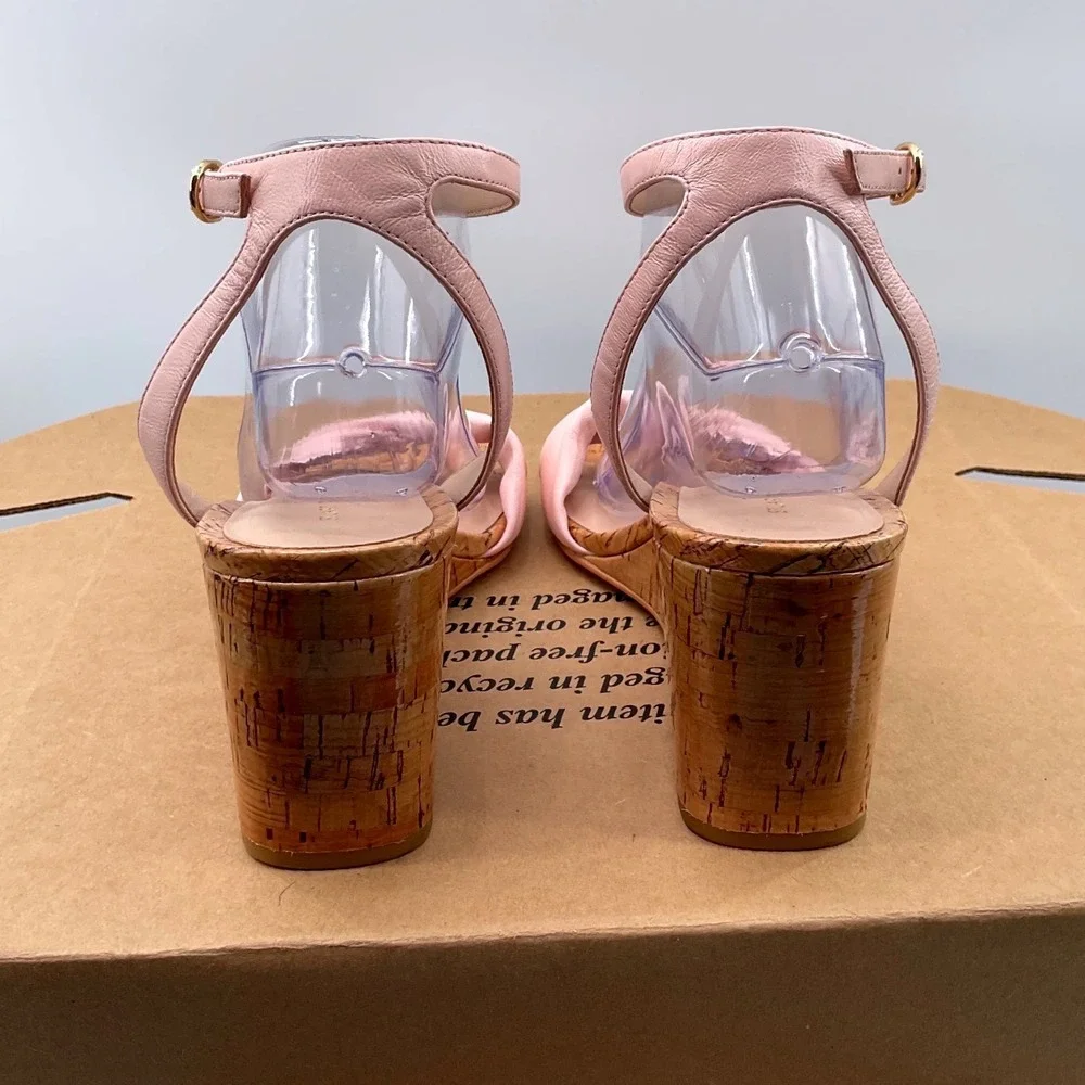 Stuart Weitzman Blush Pink Leather Cork Wedge Sandals Ankle Strap Womens 9.5 B - Picture 9 of 13